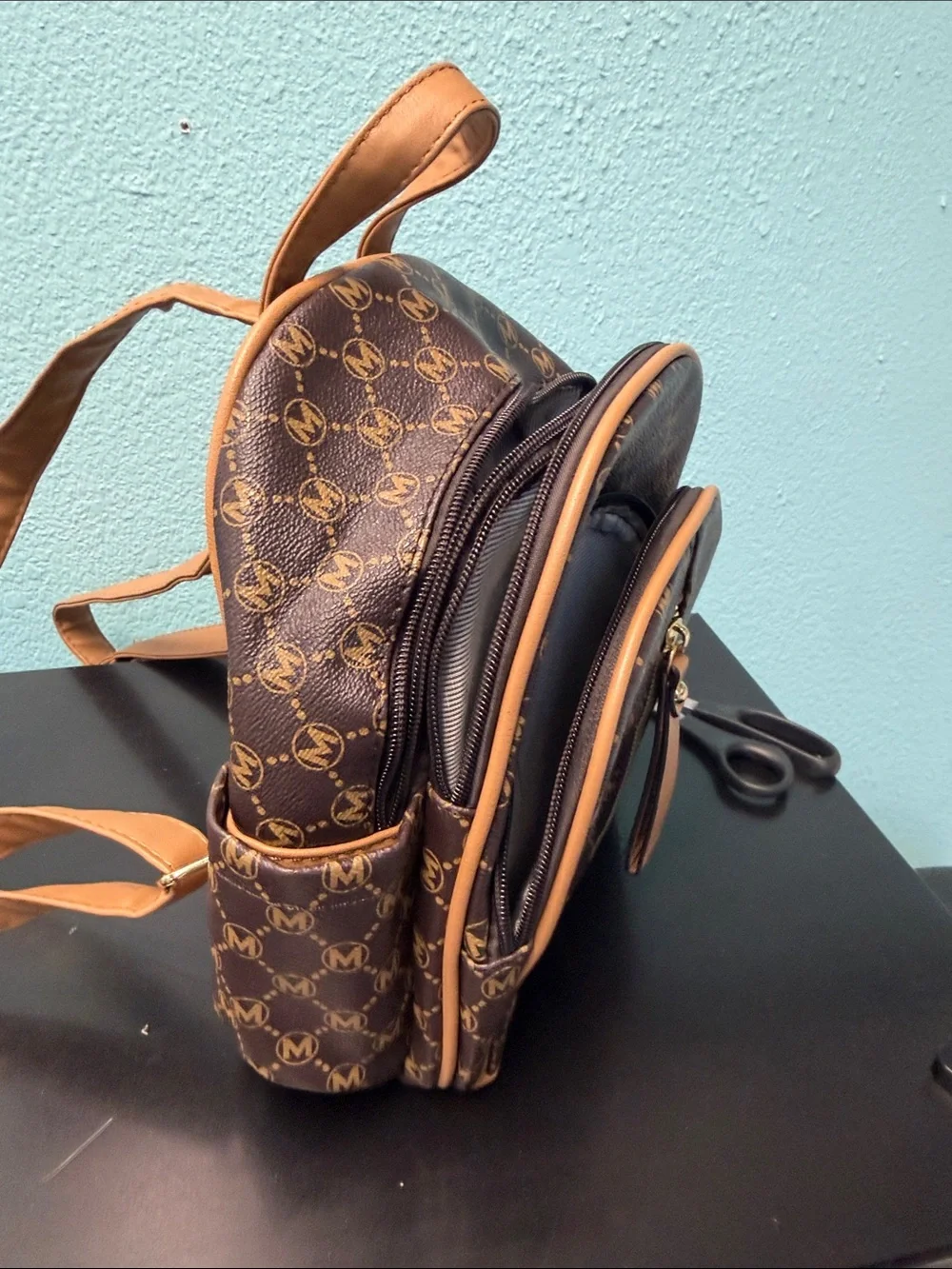 Source Unknown Brown and Tan Monogram Mini Backpack
